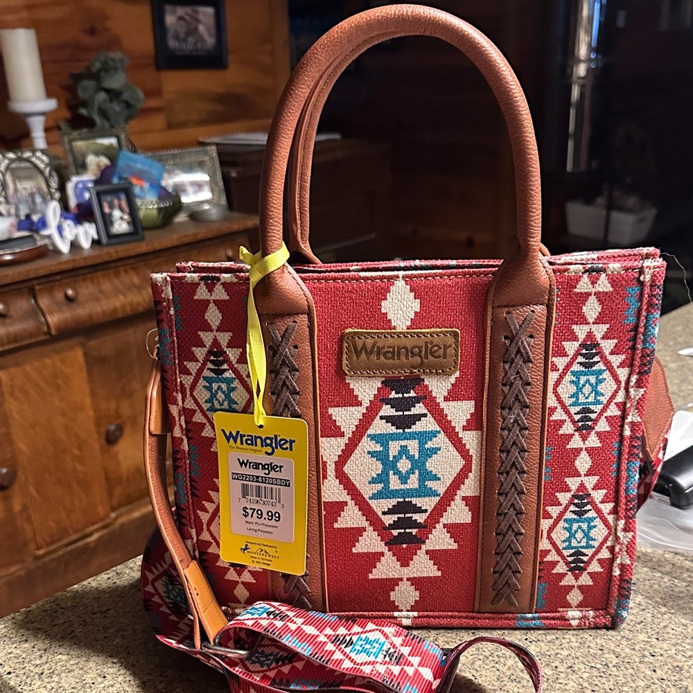 Wrangler Red and Brown Geometric Satchel
